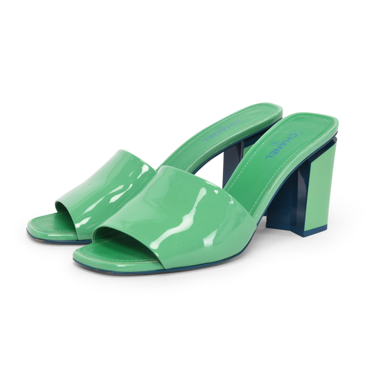 Chanel Green & Turquoise Patent CC Mules 40
