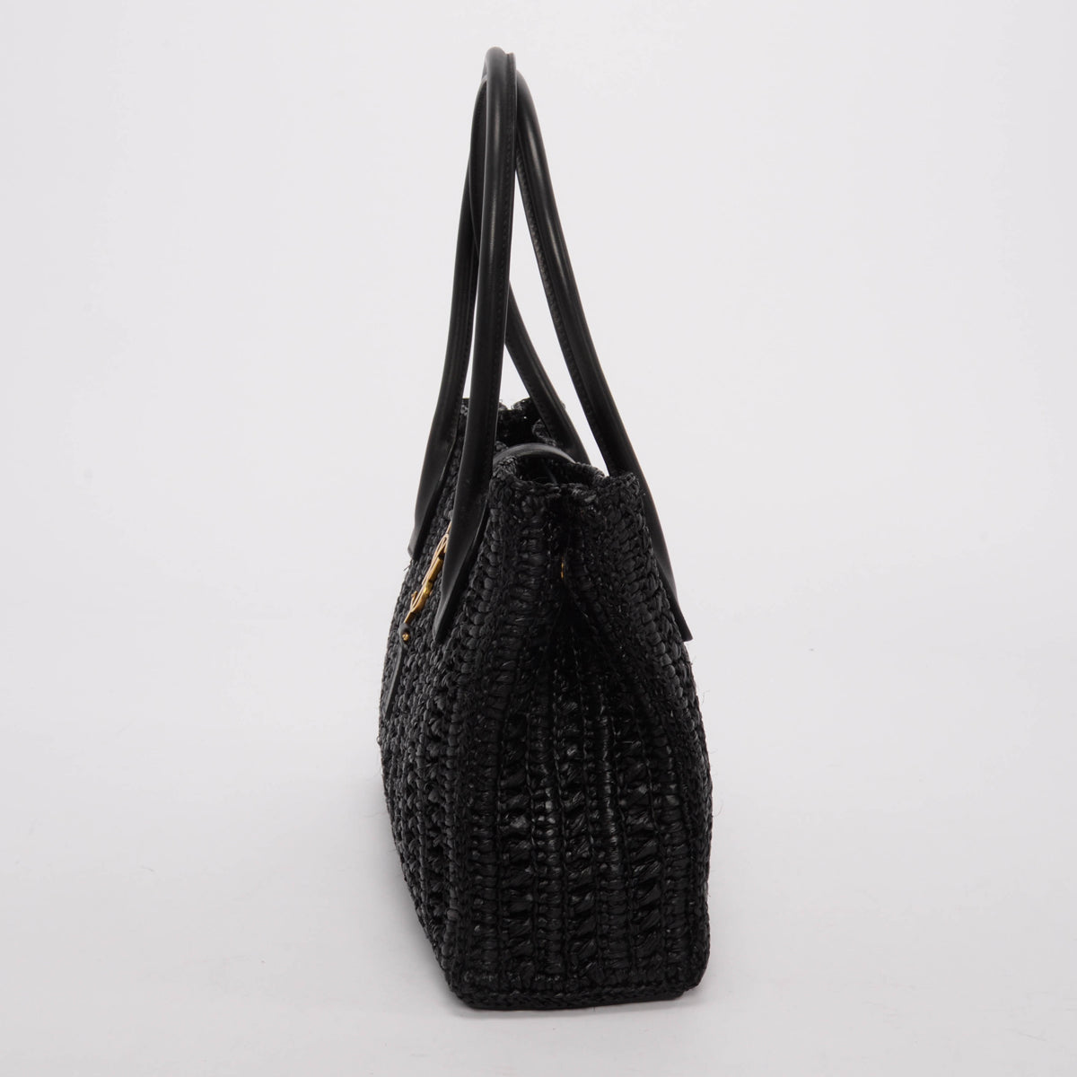 Saint Laurent Black Raffia Rectangular Panier Top Handle Bag