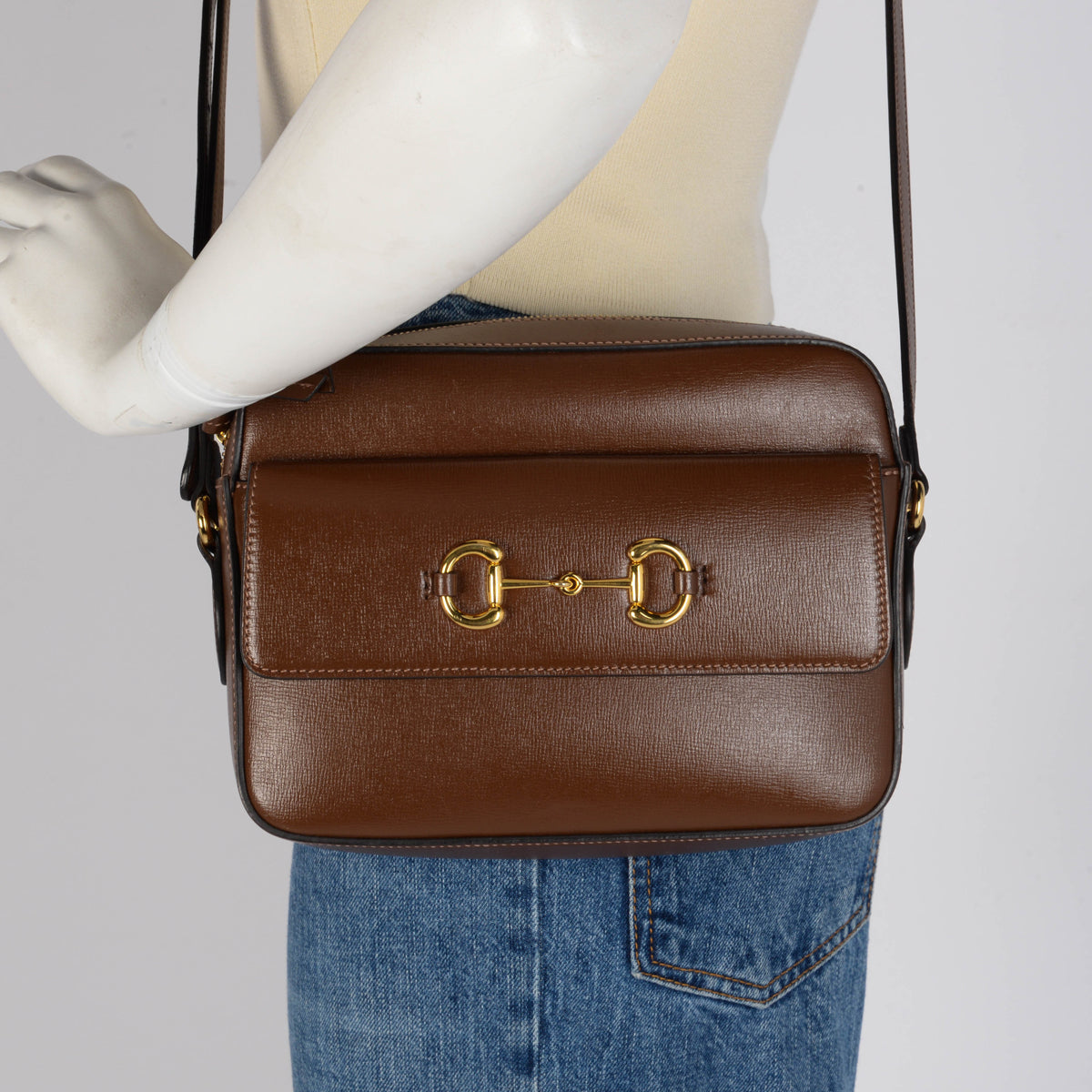 Gucci Brown Leather Horsebit 1955 Small Camera Bag