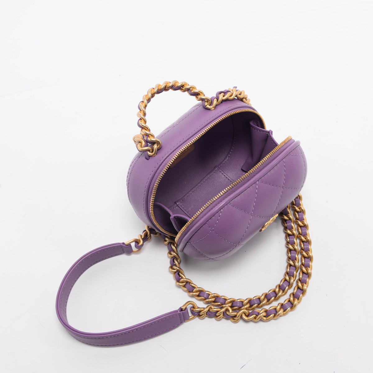 Chanel Purple Quilted Lambskin CC Bubble Vanity Case