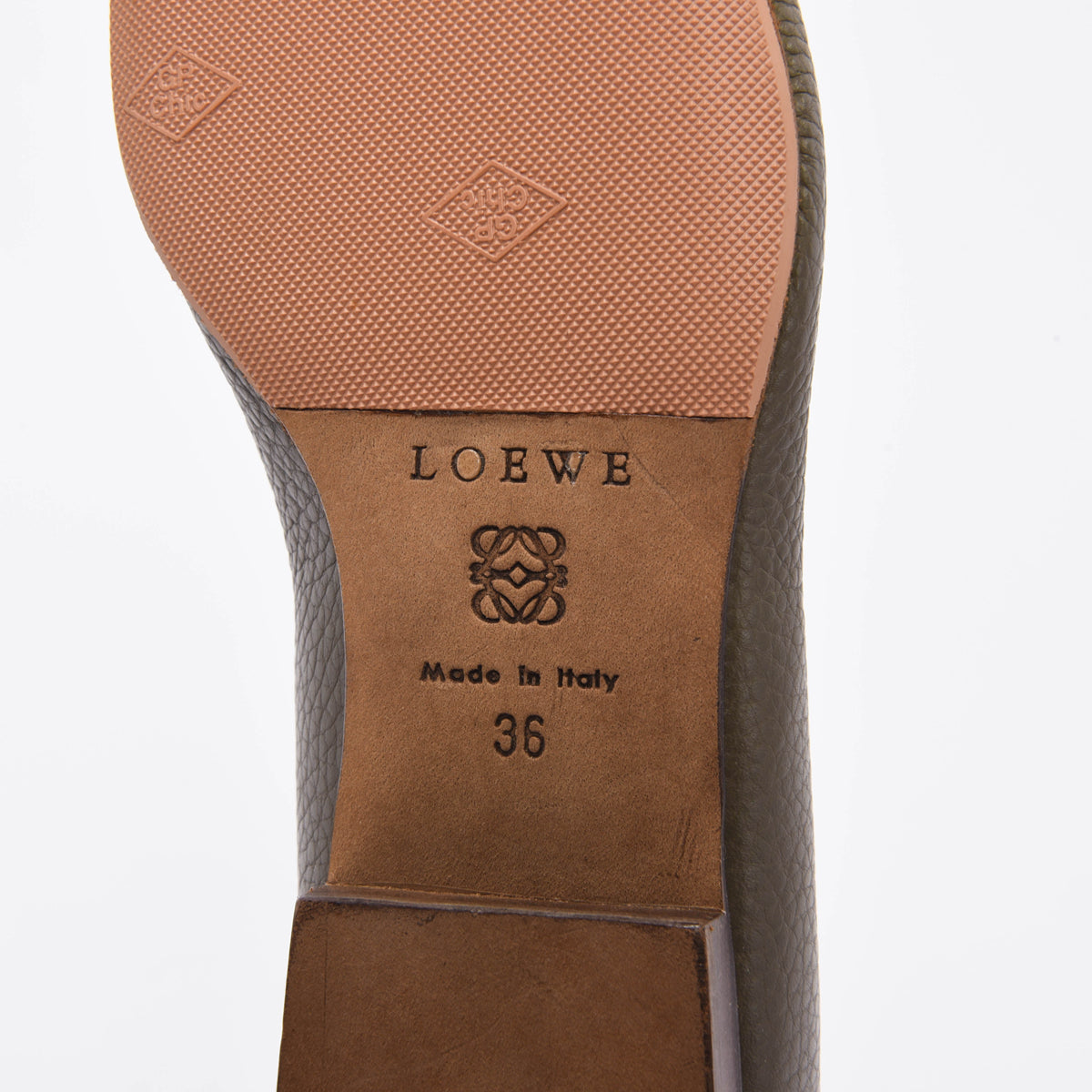 Loewe Khaki & Coral Calfskin Buckle Flats 36