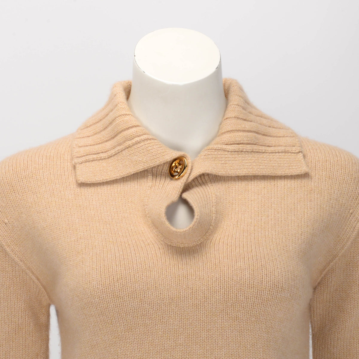 Louis Vuitton Beige Cashmere Monogram Button Sweater XS