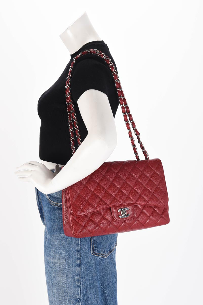 Chanel Dark Red Caviar Large Classic Single Flap Bag