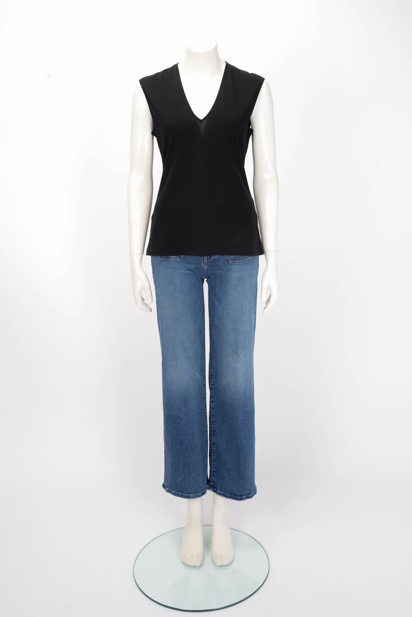 Hermes Black Cotton V Neck Sleeveless Top FR 38