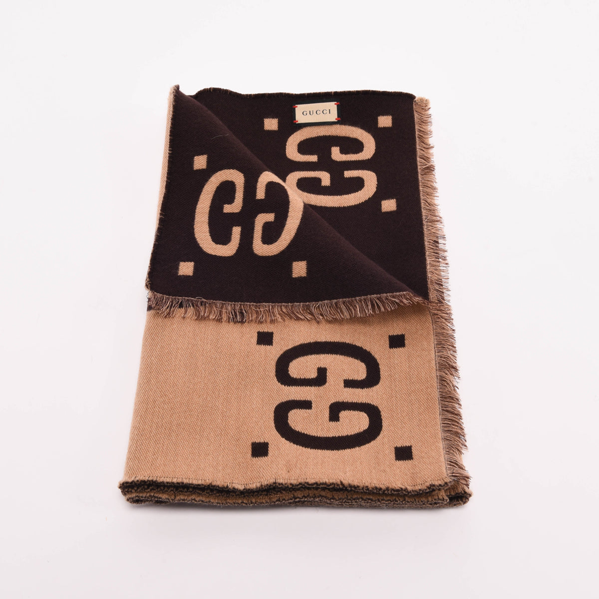 Gucci Beige & Brown Wool Silk GG Jacquard Scarf