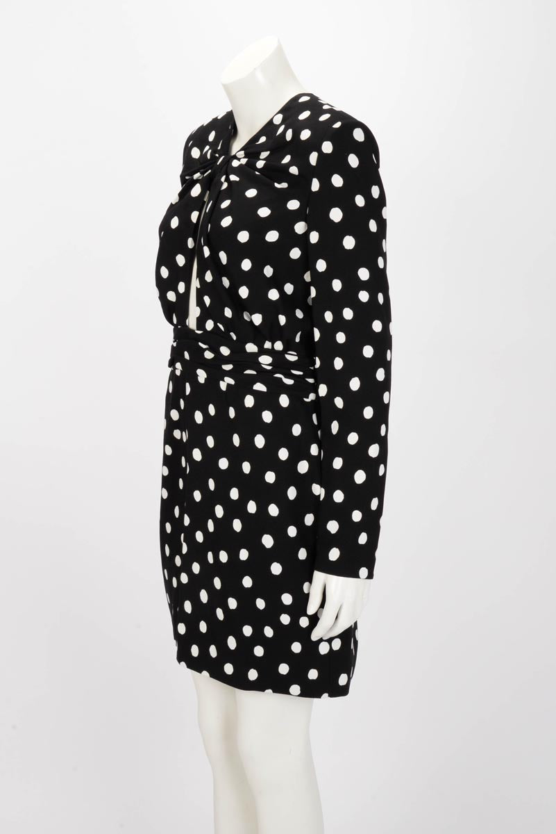 Saint Laurent Black Polka Dot Crepe Cutout Mini Dress IT 42