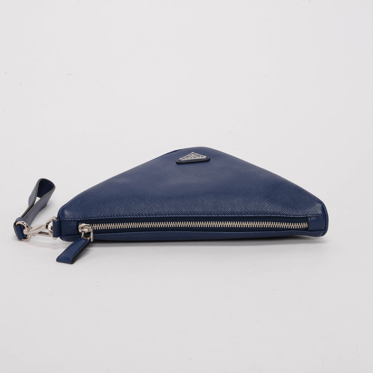 Prada Blue Saffiano Prada Triangle Wristlet