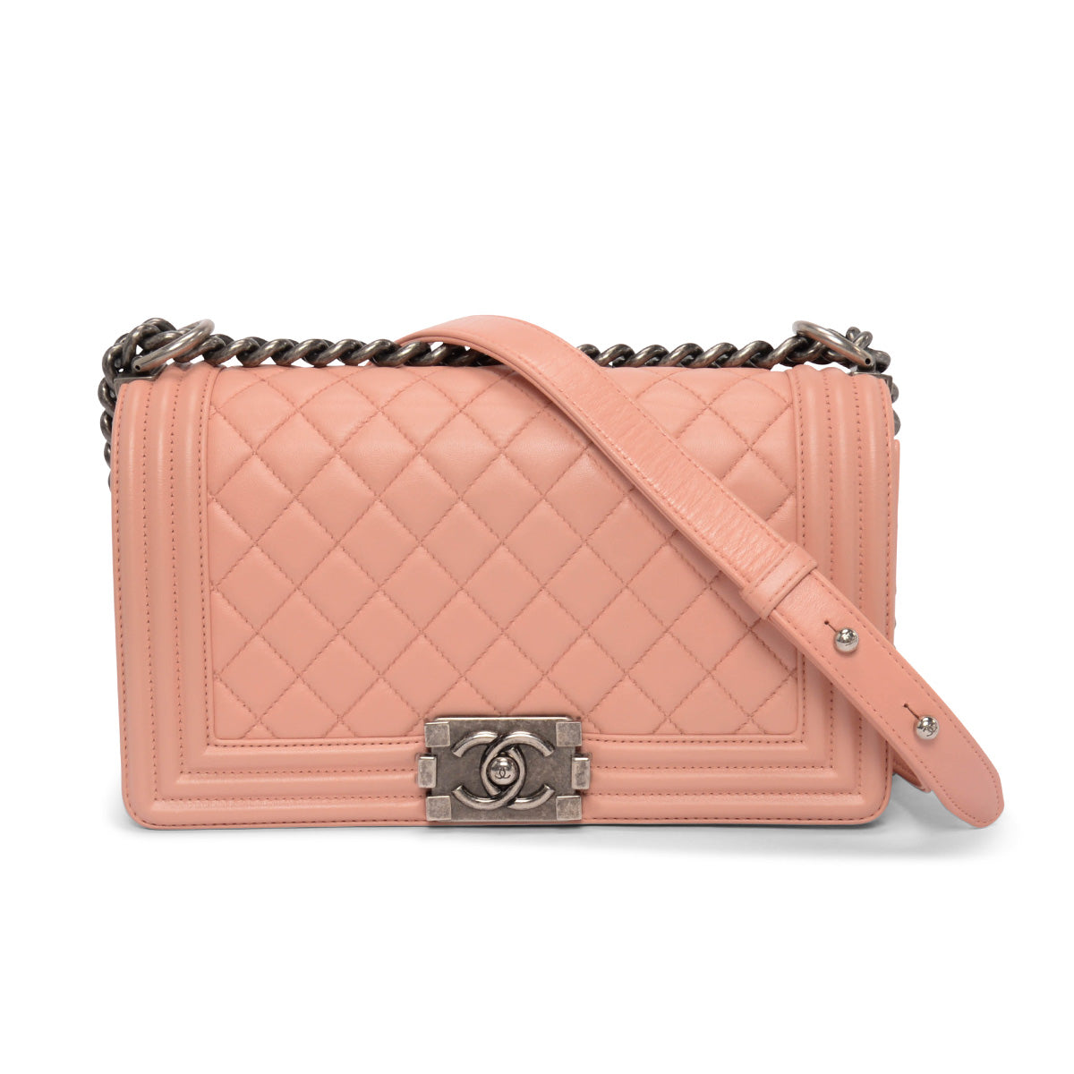 Chanel Light Pink Quilted Calfskin Old Medium Boy Bag