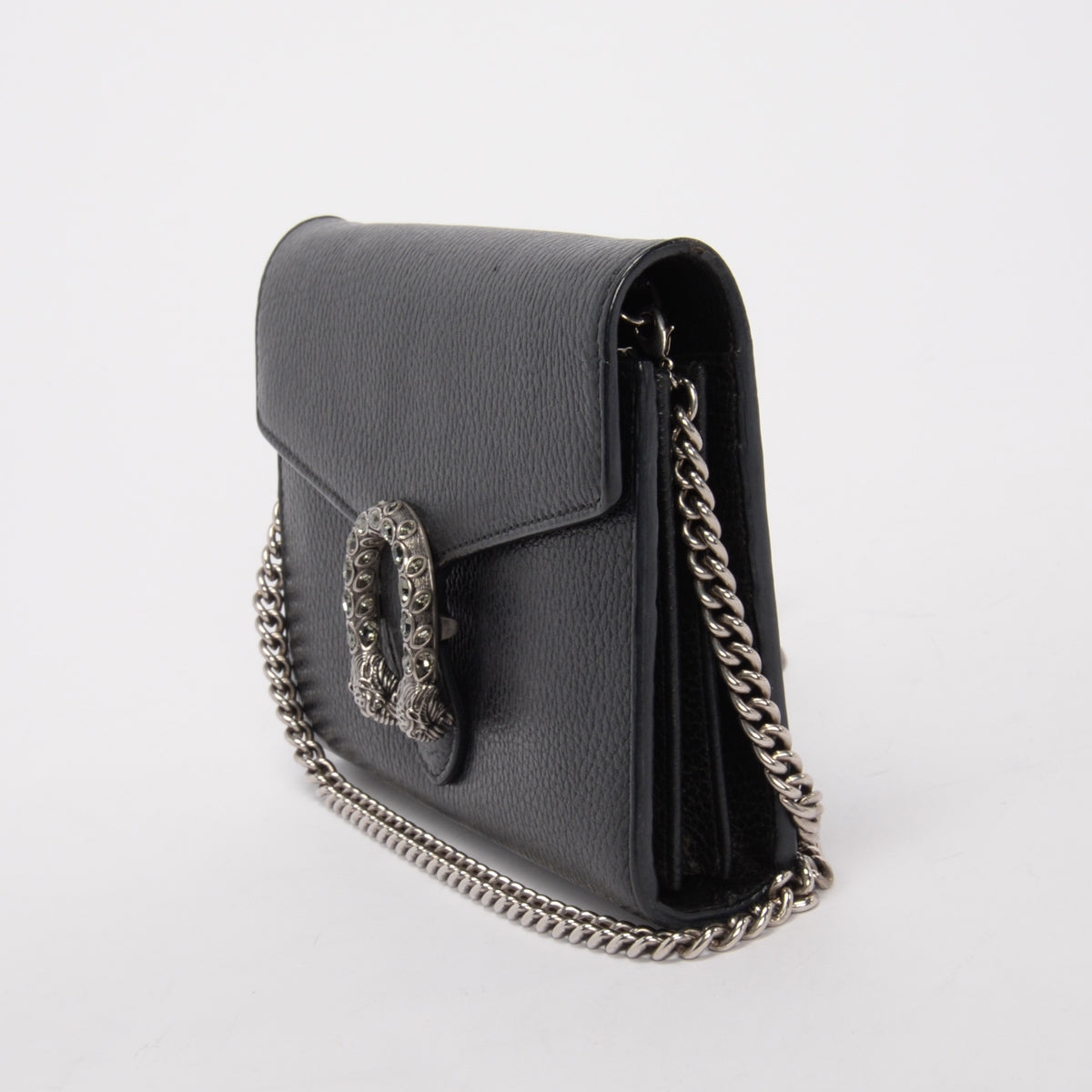 Gucci Black Textured Leather Dionysus Wallet On Chain