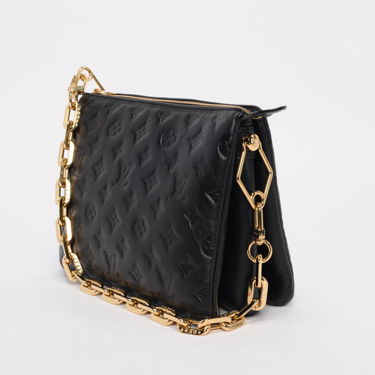 Louis Vuitton Black Monogram Embossed Lambskin Coussin PM Bag
