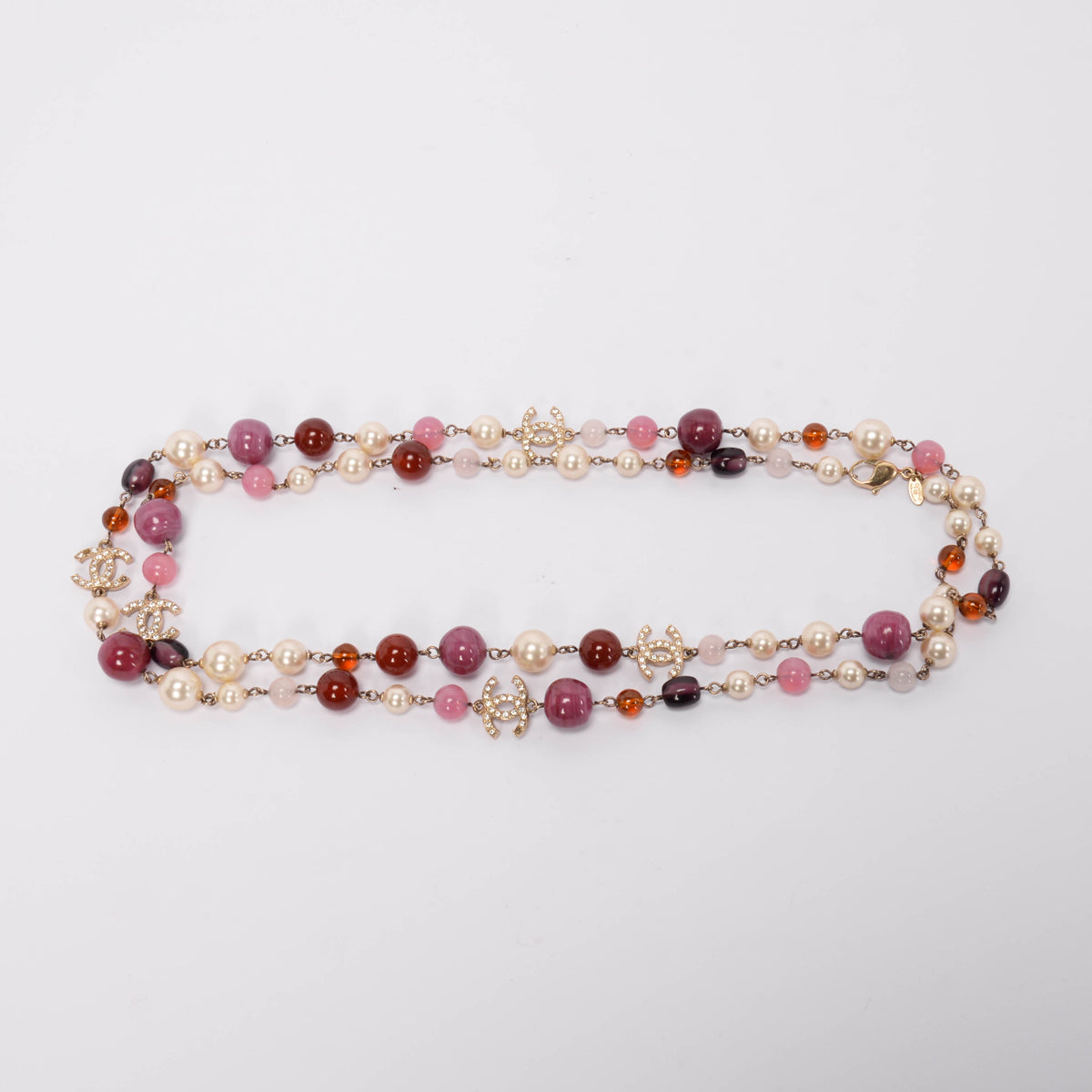 Chanel Purple Gripoix Long Pearl Crystal CC Necklace