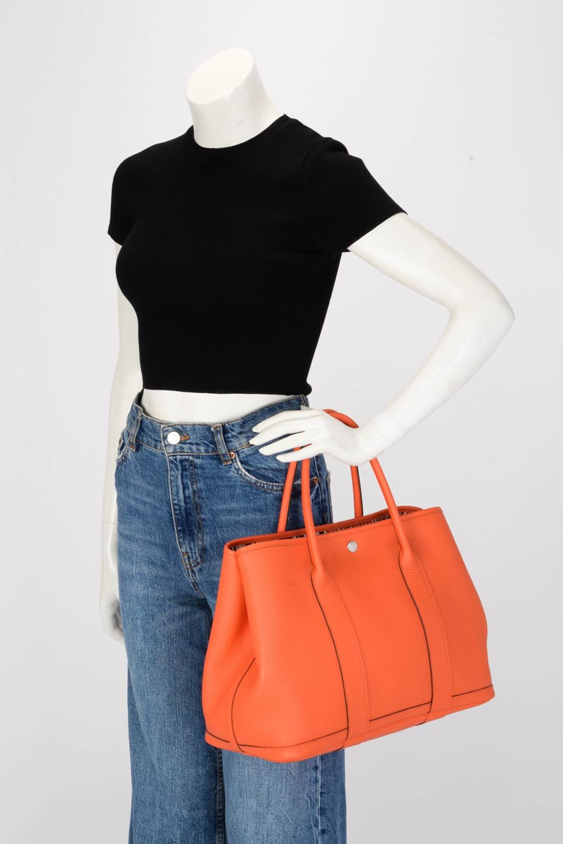 Hermes Orange Poppy Negonda Canvas Lined Garden Party 36