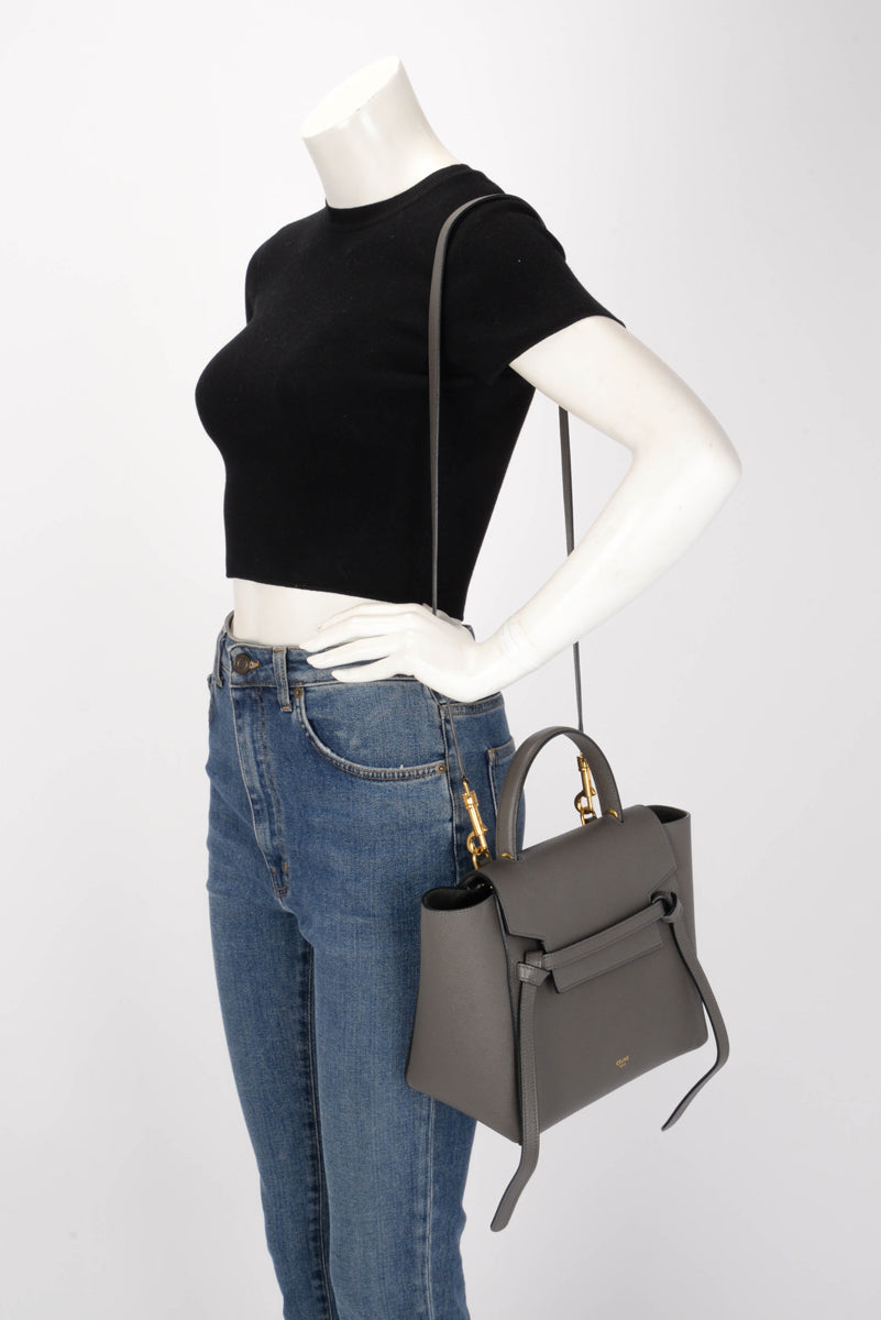 Celine Anthracite Grained Calfskin Micro Belt Bag