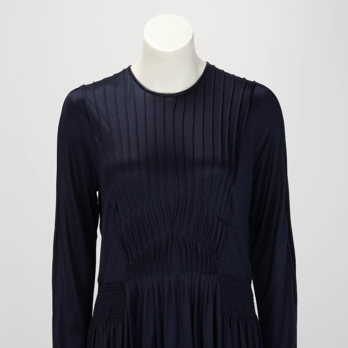 Gabriela Hearst Navy Silk Jersey Pintucked Maxi Dress IT 48