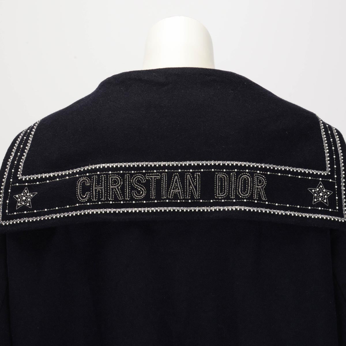 Dior Navy Wool Pearl Embellished Logo Jacket FR 36