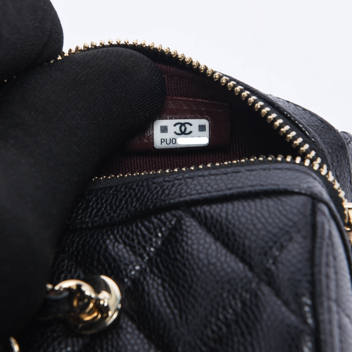 Chanel Black Quilted Caviar Mini Bowling Bag with Chain