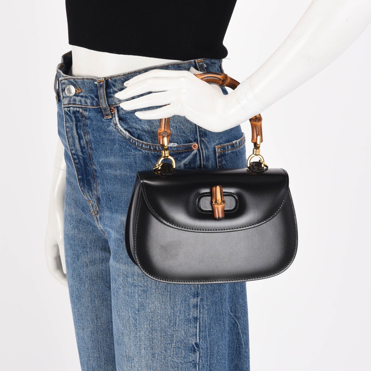 Gucci Black Calfskin Bamboo 1947 Small Bag