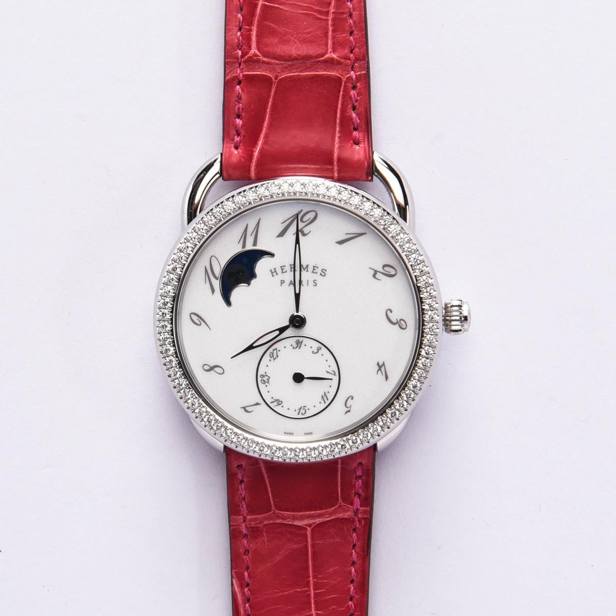 Hermes Stainless Steel & Diamond Arceau Petite Lune Watch