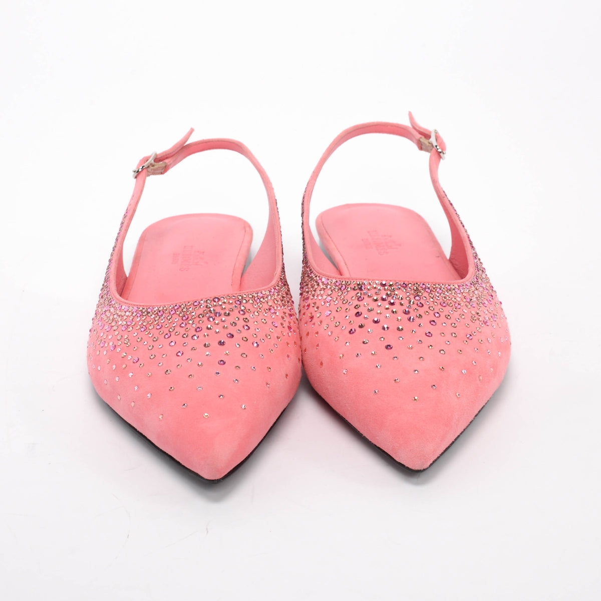 Hermes Rose Jaipur Suede & Strass Brilliante Slingback Flats 39