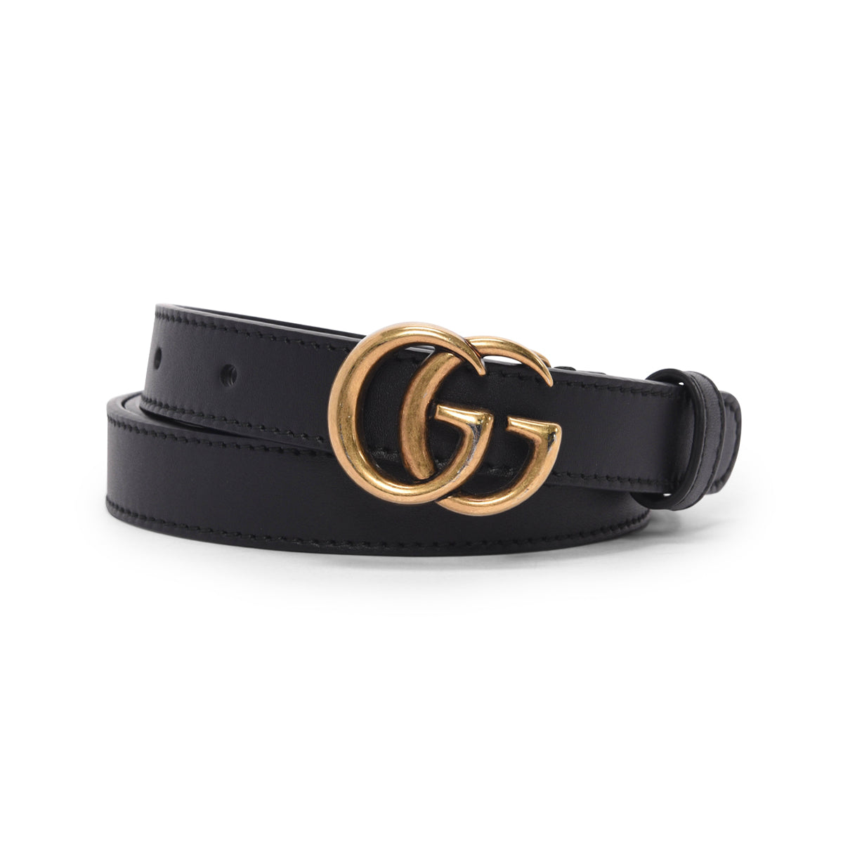 Gucci Black Smooth Leather GG Marmont Thin Belt