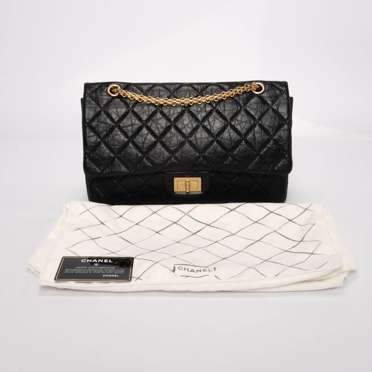 Chanel Black Aged Calfskin 2.55 Reissue 227 Flap Bag