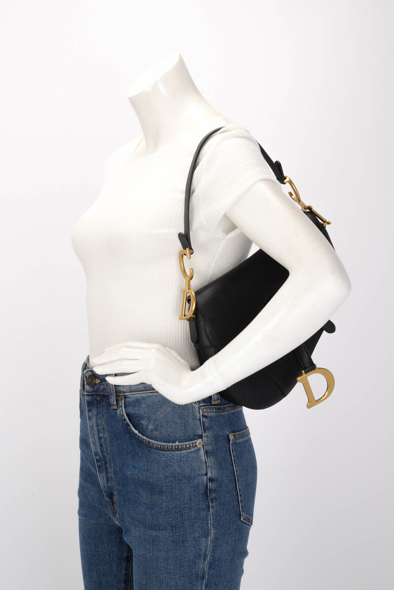 Dior Black Grained Calfskin Saddle Bag