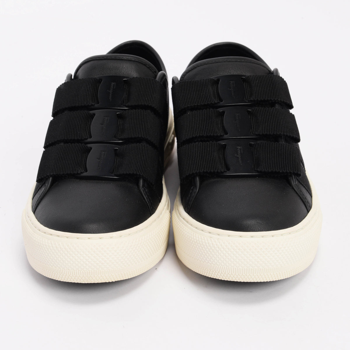 Ferragamo Black Calfskin Nataly Vara Bow Sneakers 6.5