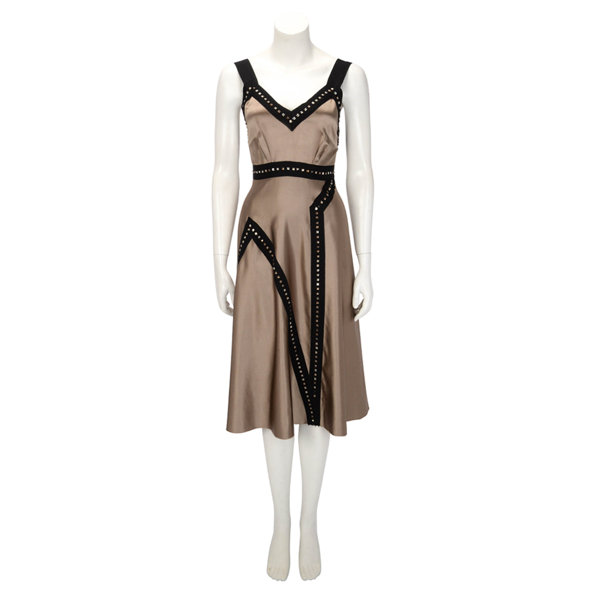 Lanvin Bronze Satin Crystal Embellished Dress FR 40