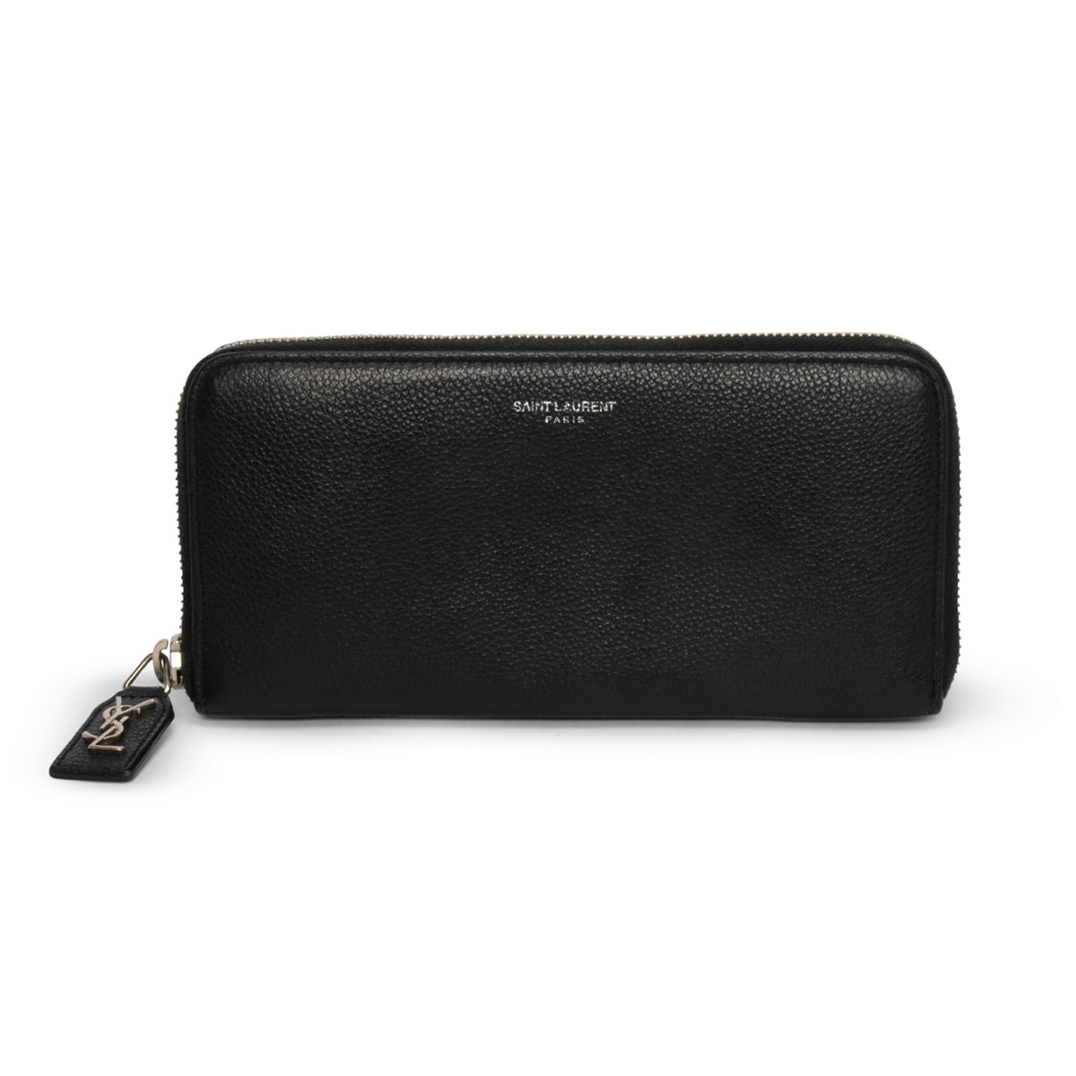 Saint Laurent Black Grained Leather Zip Around Wallet