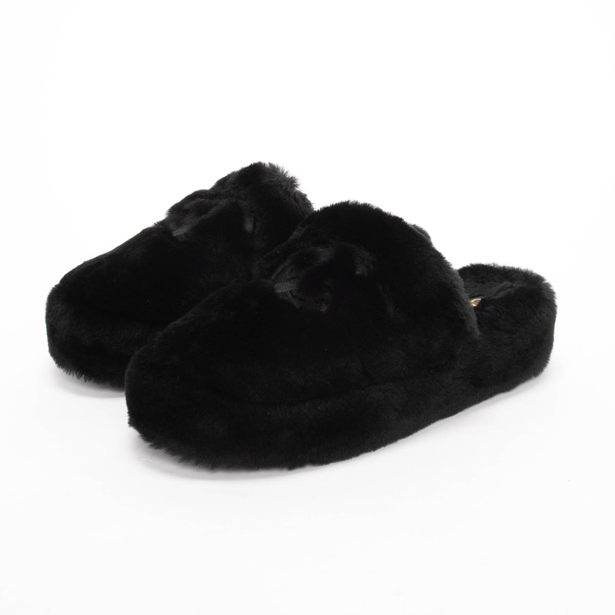 Chanel Black Shearling CC Travel Slippers & Pouch