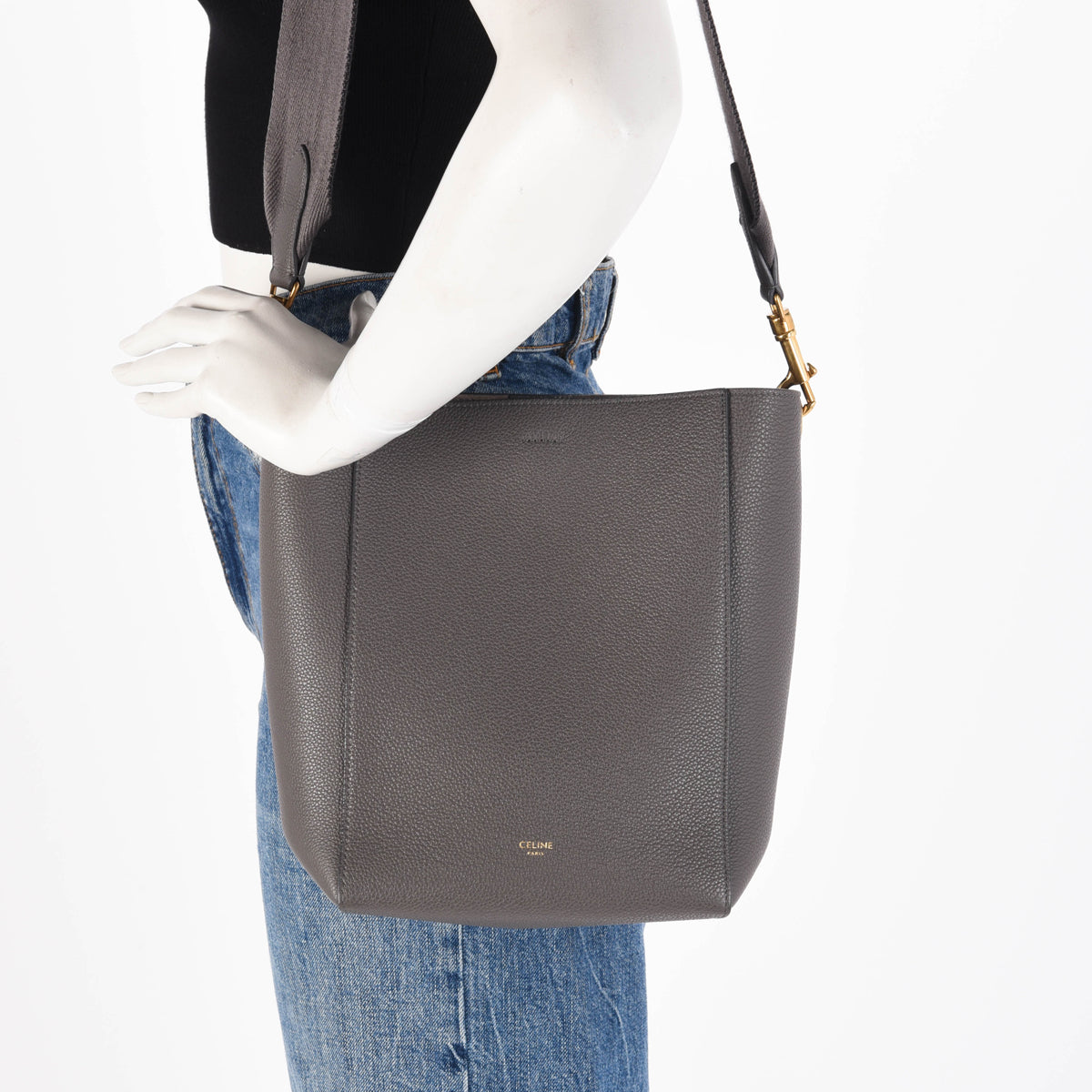 Celine Dark Grey Grained Calfskin Small Sangle Shoulder Bag