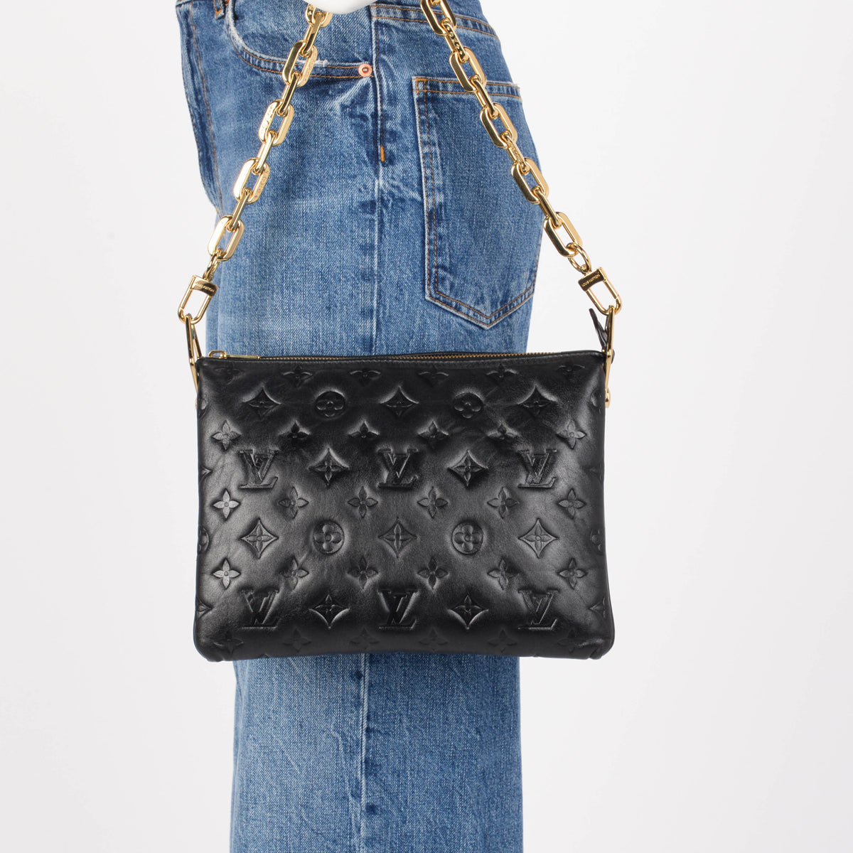 Louis Vuitton Black Monogram Embossed Lambskin Coussin PM Bag