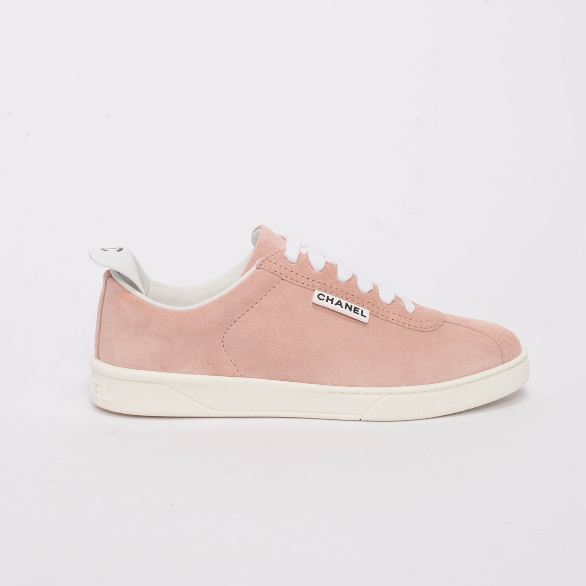 Chanel Pale Pink Suede Weekender Logo Sneakers 37
