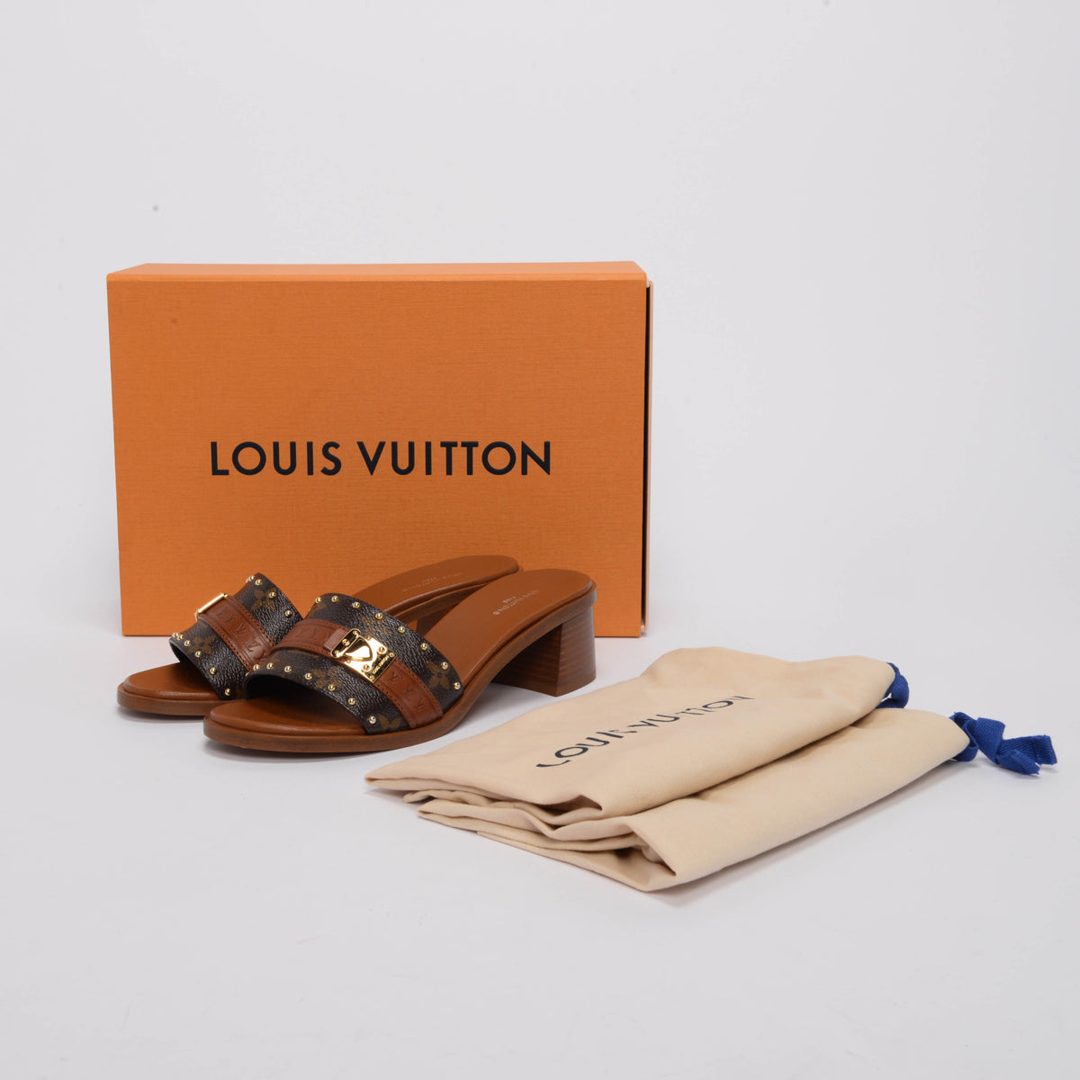 Louis Vuitton Tan Monogram Lockit Mules 37.5