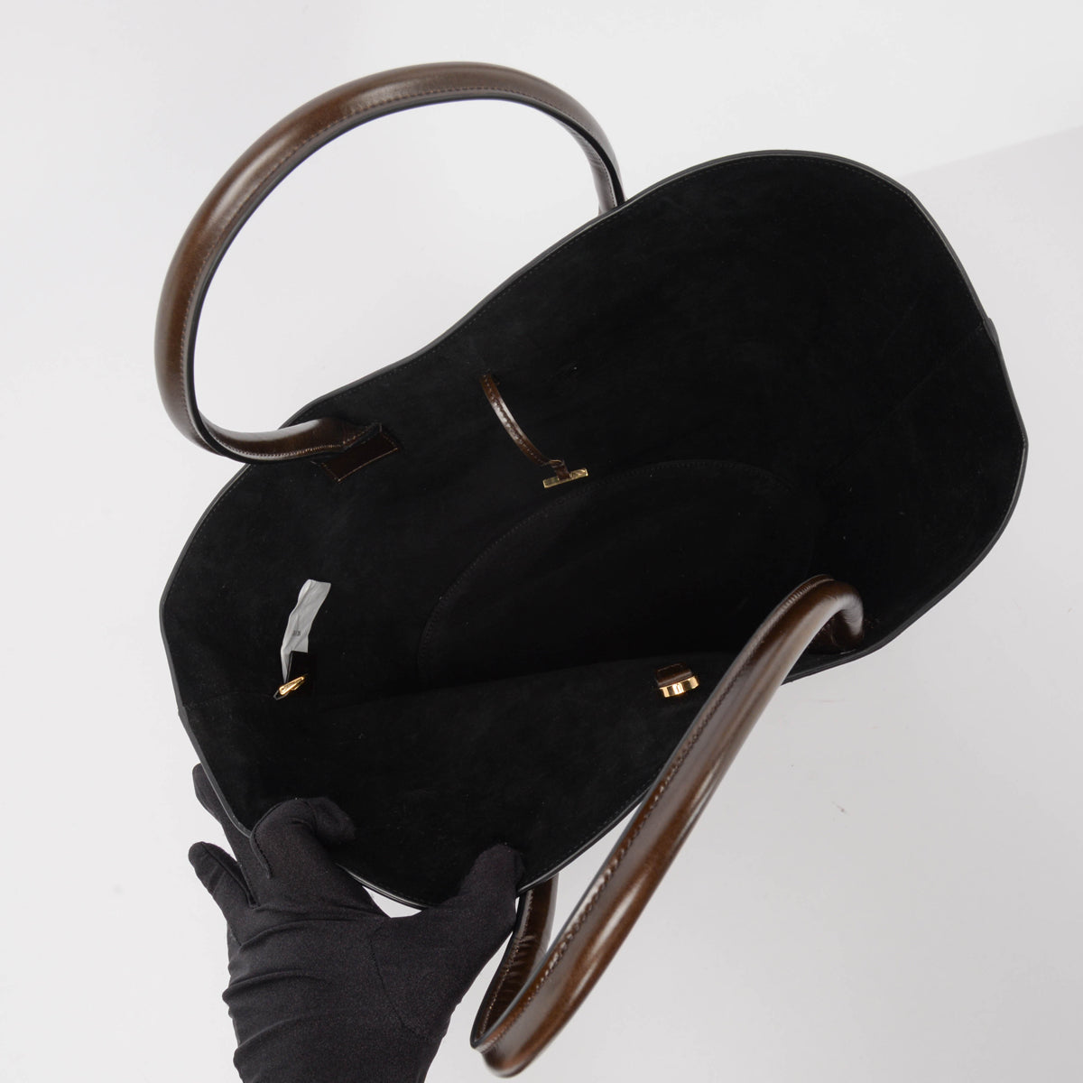 Ferragamo Brown & Black Calfskin & Suede Large Cut-Out Tote
