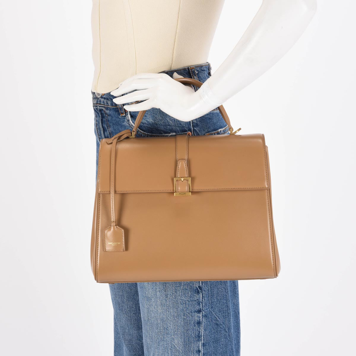 Saint Laurent Camel Calfskin Le Fermoir Top Handle Bag