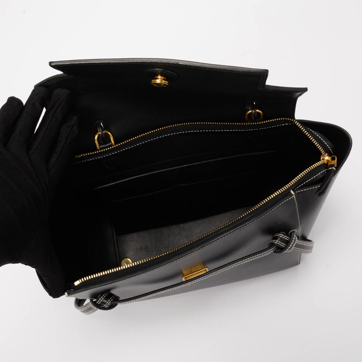 Celine Black Smooth Calfskin Double Stitching Mini Belt Bag