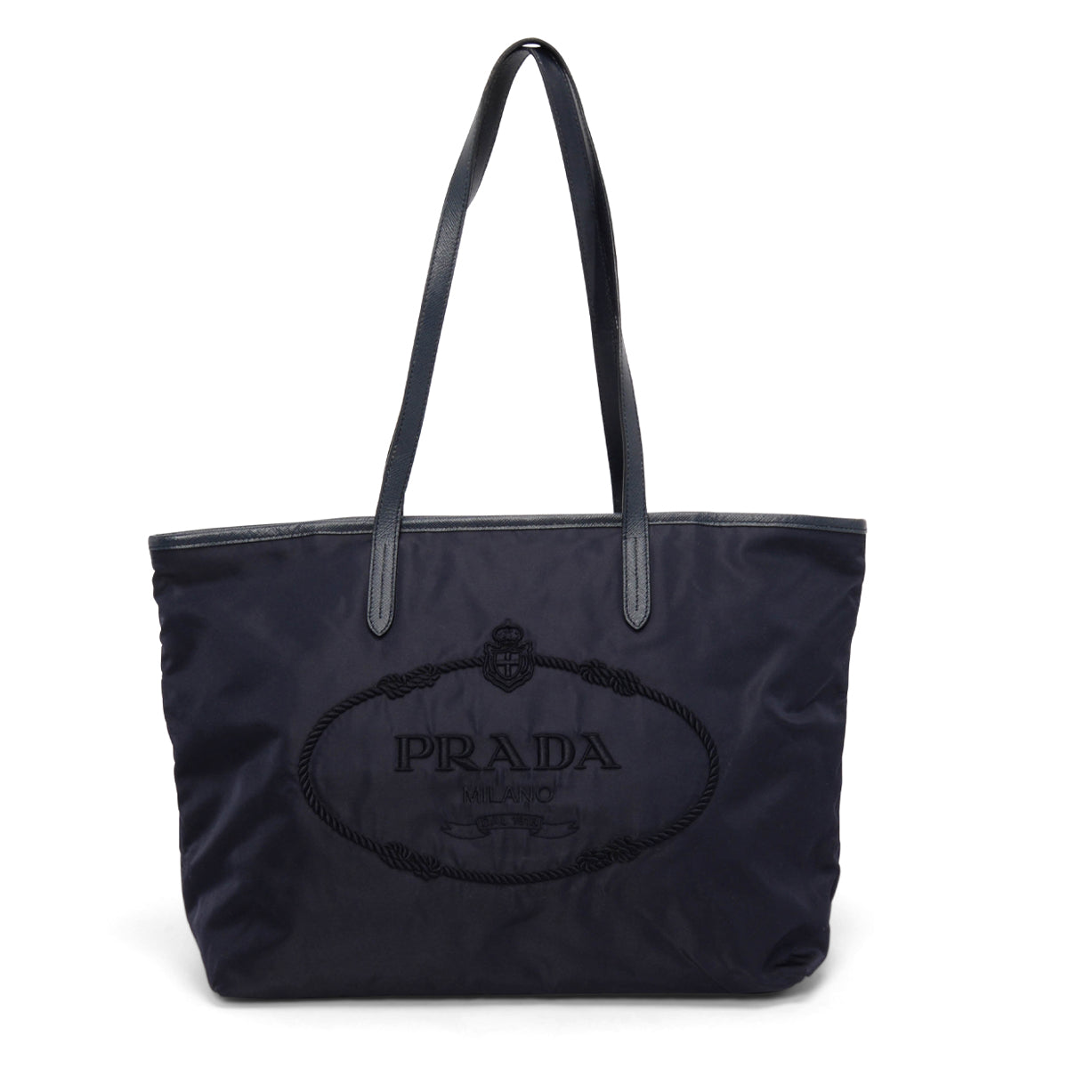 Prada Navy Re-Nylon Embroidered Logo Tote