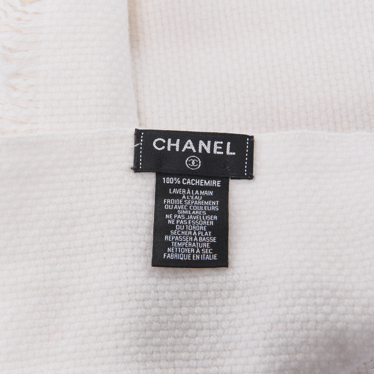 Chanel White & Black Cashmere CC Fringed Scarf