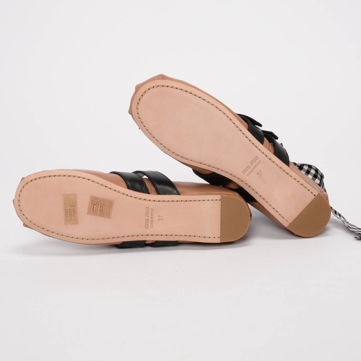 Miu Miu Nude Lambskin Ribbon Buckle Ballet Flats 37