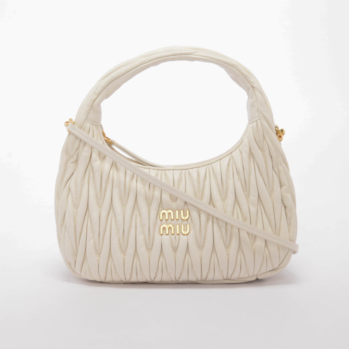 Miu Miu White Nappa Matelasse Medium Wander Bag