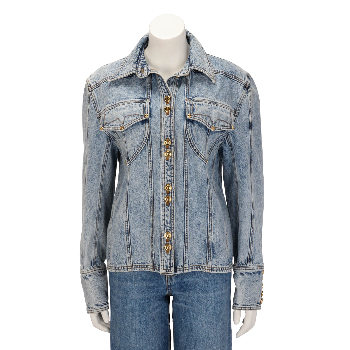 Balmain Blue Distressed Denim Shirt Jacket FR 40