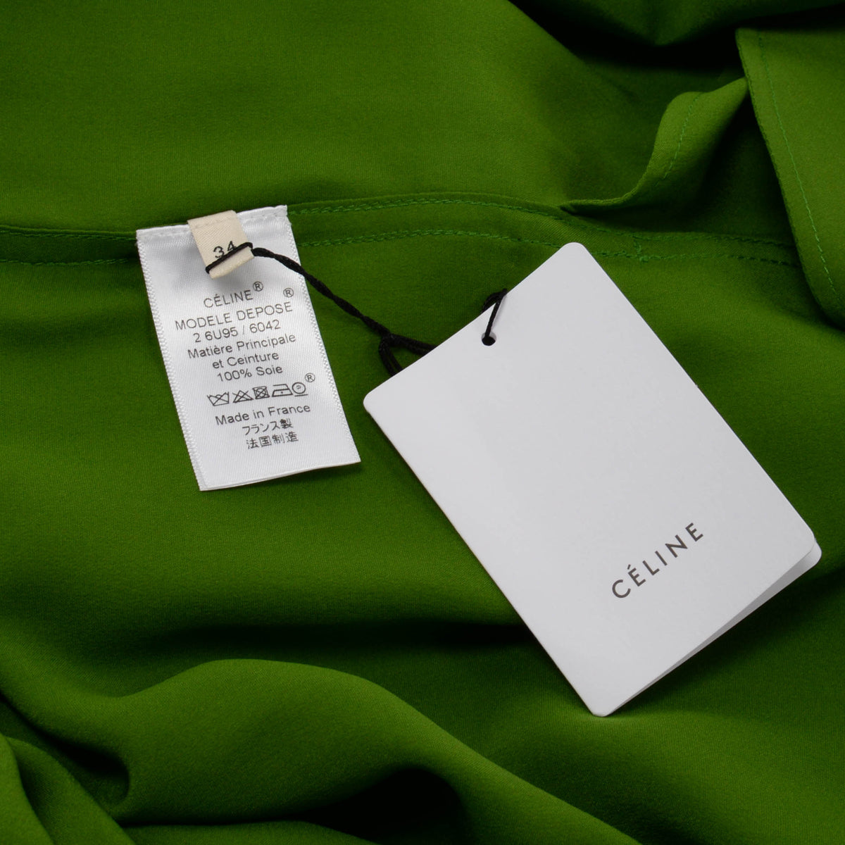 Celine Green Silk Belted Midi Dress FR 34