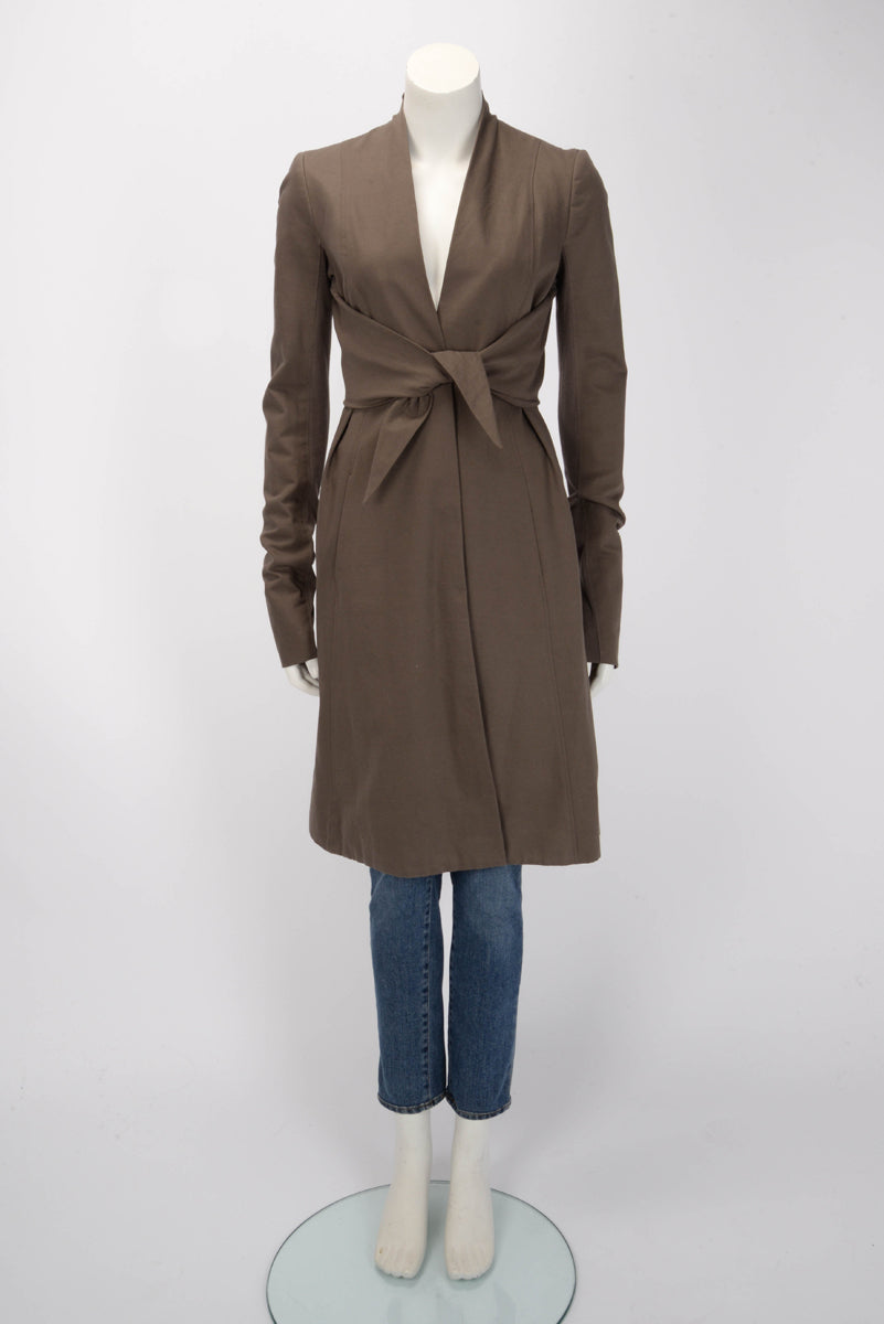 Rick Owens Brown Cotton Drill Open Coat M