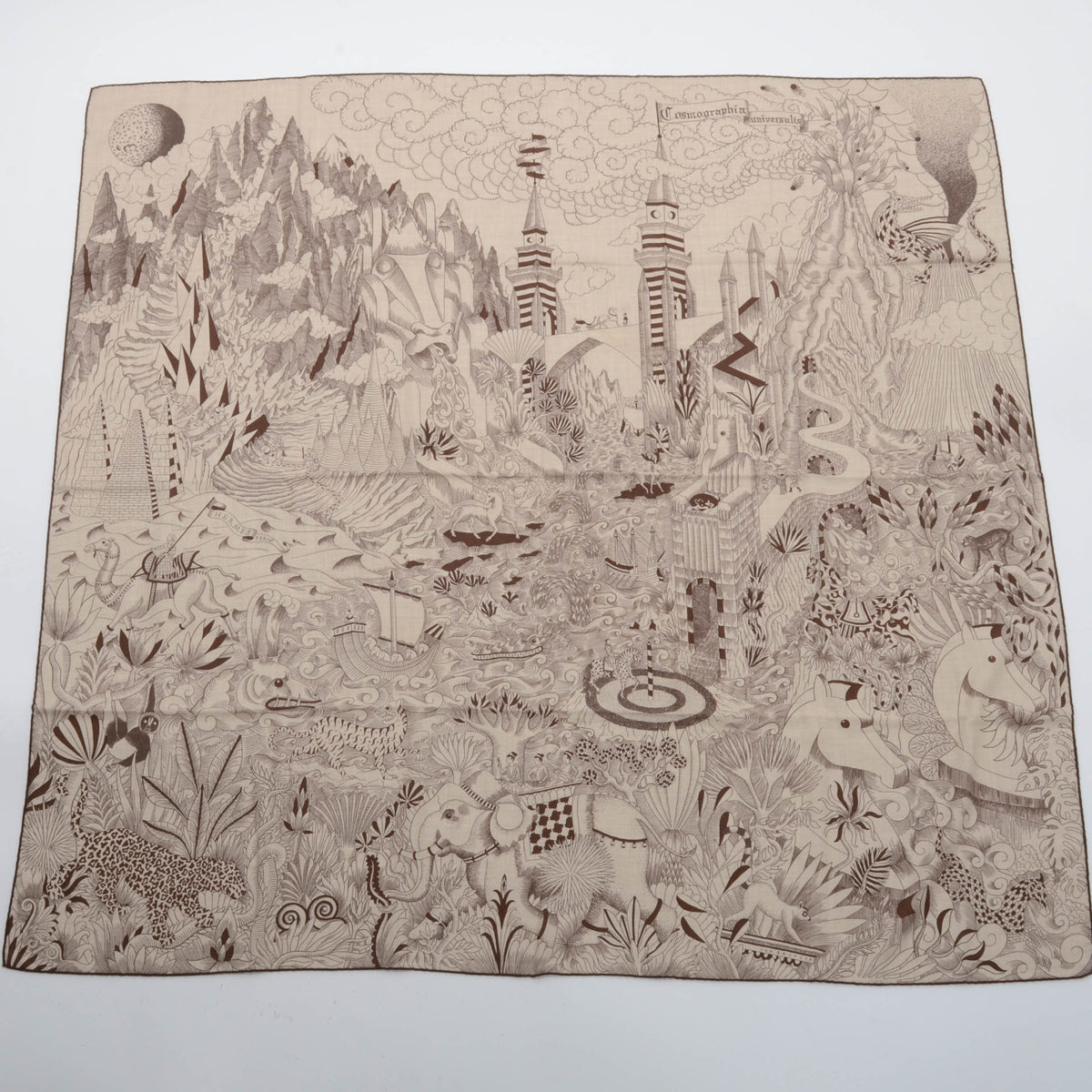 Hermes Brown Cashmere & Silk Cosmographia Universalis Shawl