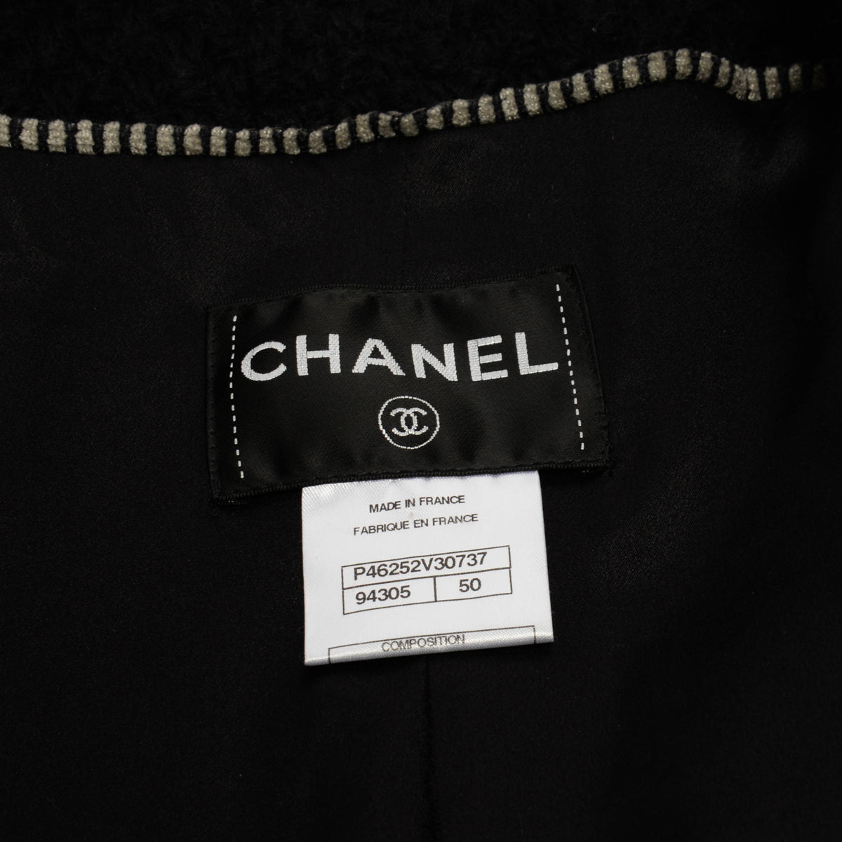Chanel Black Wool Boucle Braided Trim Coat FR 50