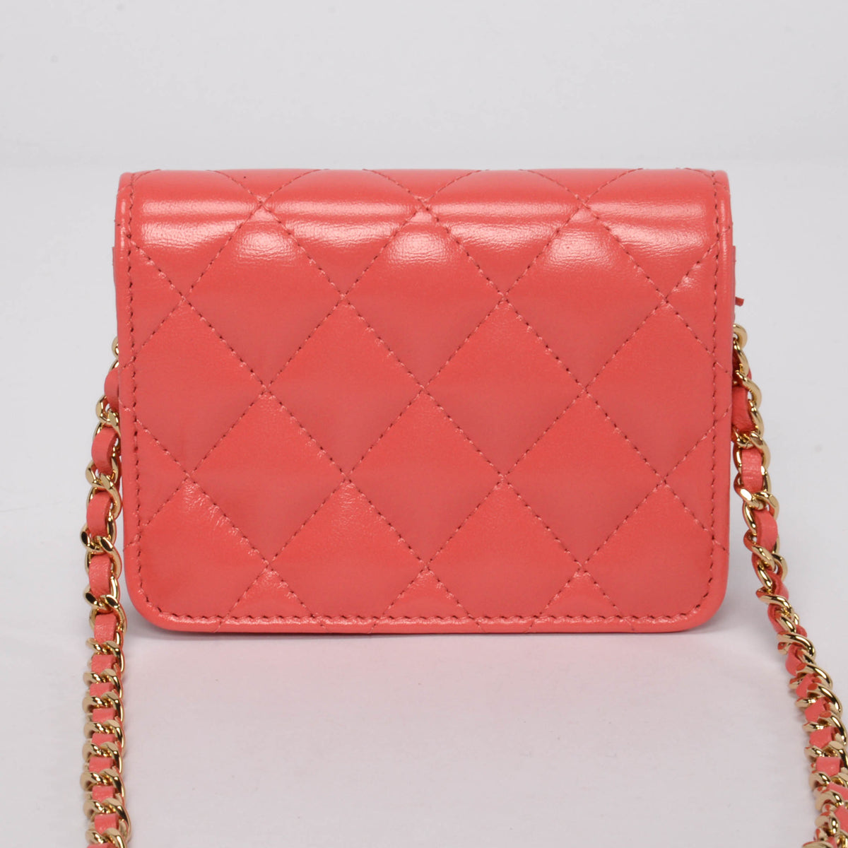 Chanel Coral Lambskin CC Clutch With Chain