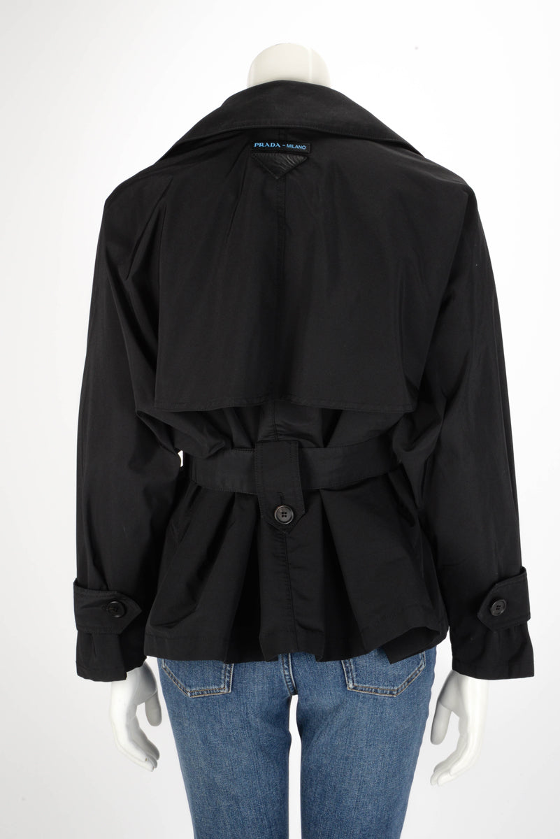 Prada Black Nylon Belted Short Trench Coat IT 36