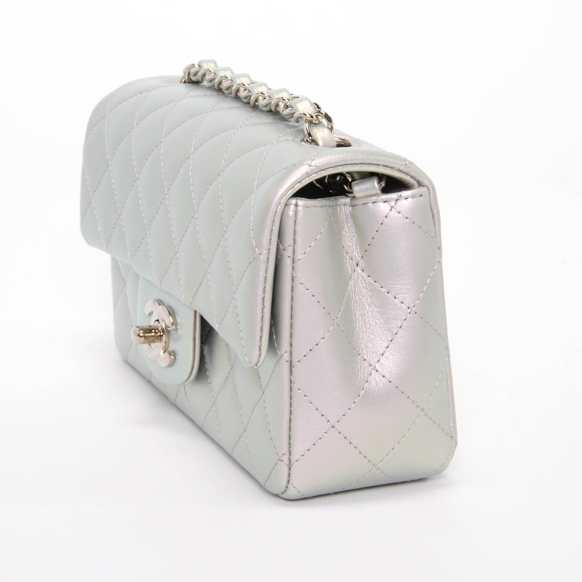 Chanel Purple Iridescent Calfskin Mini Rectangular Flap Bag