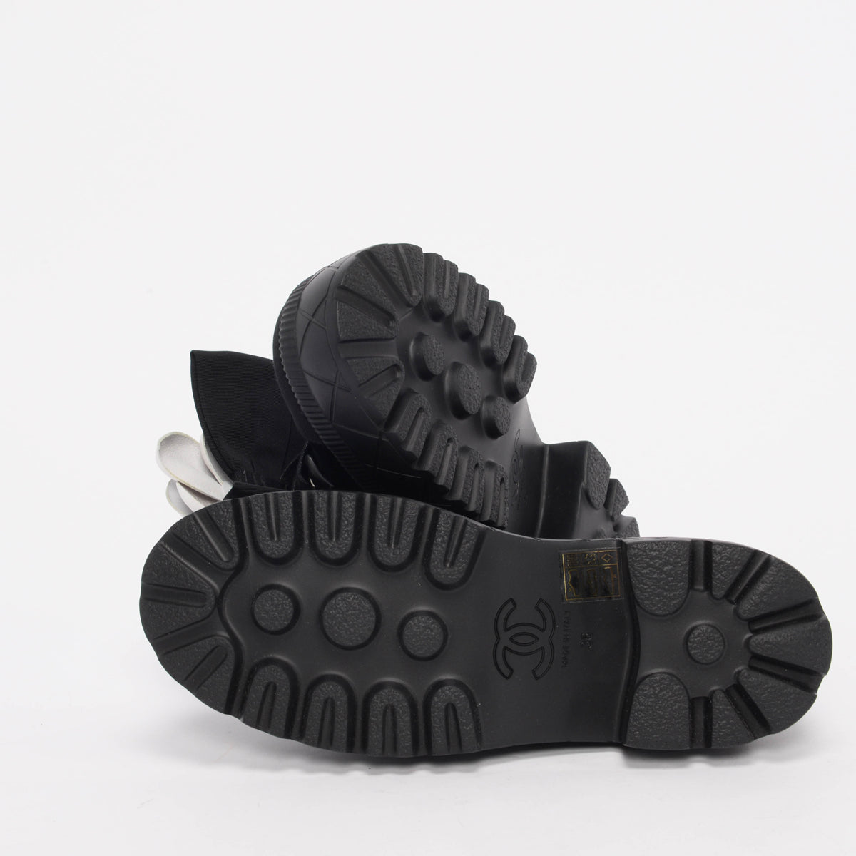 Chanel Black Grosgrain Camellia Lace Up Loafers 36